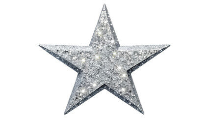 Obraz premium A shimmering silver star with a glittery texture, isolated on transparent background, perfect for adding a touch of sparkle to your holiday designs and festive projects