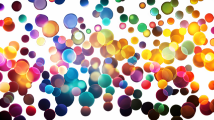 A vibrant and colorful array of translucent spheres creates a mesmerizing bokeh effect, with a playful dance of light and shadow on a clean transparent background