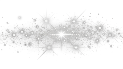 A delicate and ethereal display of sparkling stars and shimmering dust, isolated on transparent background, evokes a sense of wonder and magic in the night sky