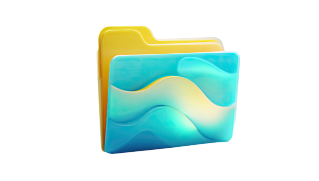 3D folder icon,  vibrant teal and gold, abstract wave design