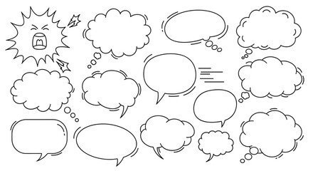 Comic speech bubble set outline talk chat and thought . vector illustration