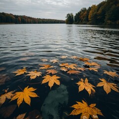 autumn leaves on the lake