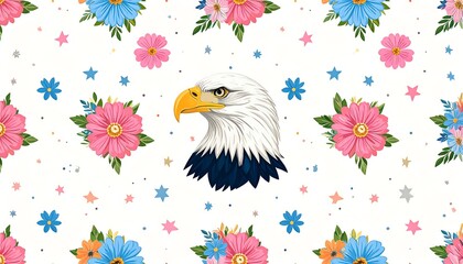 Eagle portrait in floral pattern