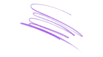Hand drawn purple pencil lines, circles, stripes and squiggly lines on transparent background.