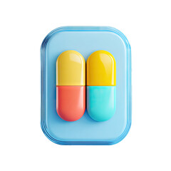 Two vibrant pills in a light-blue rectangular container