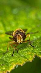 Close-up of a hoverfly on a leaf