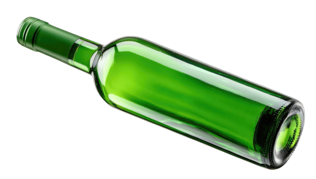 Green wine bottle, angled view