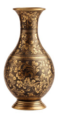 Ornate, dark-bronze vase with gold floral designs