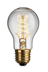 Clear glass light bulb, spiral filament, gold base