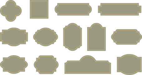 Obraz na płótnie Canvas Elegant vintage labels with ornate frames in olive gray and gold color. Classic tags with decorative border for handmade branding, natural and organic packaging. Set of vector designs with blank space