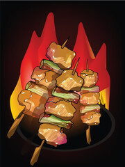 Thai asian foods cuisine handdrawn