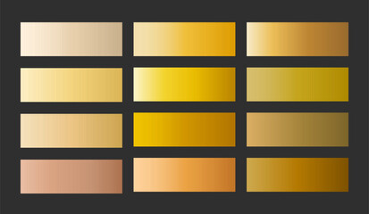 Elegant gold gradient set in classic golden, bronze, copper, antique and champagne tones. Includes warm, rich and vintage, muted shades. Soft satin metallic textures for luxury designs © Olesia