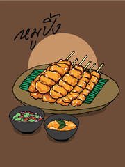 Thai asian foods cuisine handdrawn