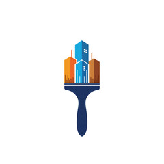 Paint brush with buildings for real estate logo
