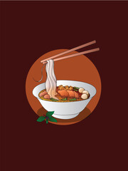 Thai asian foods cuisine handdrawn