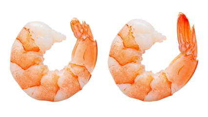 Two shrimp halves, close-up, isolated on black