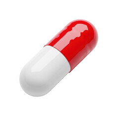 3d icon of red and white capsule isolated on transparent background is shown in detail