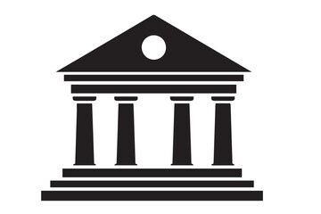 Obraz premium Black silhouette of a classical building with columns isolated on Transparent Background