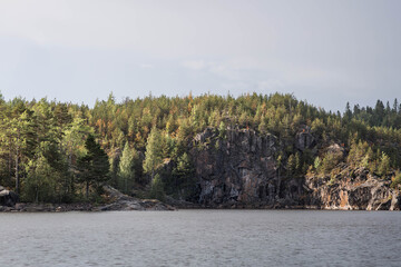 Ladoga skerries, stone islands on Lake Ladoga. Beautiful natural landscape. Republic of Karelia, Russia.