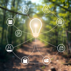Energy Internet network structure and icons on natural background.