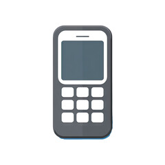 Flat, stylized illustration of a dark gray older-style mobile phone.  A rectangular screen and keypad are visible