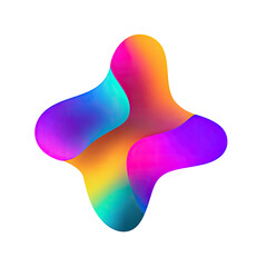 Abstract four-lobed shape with vibrant, flowing gradient colors;  a multicolored, almost pixelated border