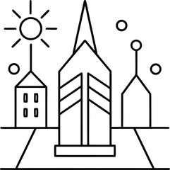 futuristic smart energy hub line art illustration