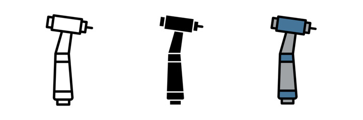 Dental nozzle drill icon vector icon set stroke, filled and colored concept for web design.