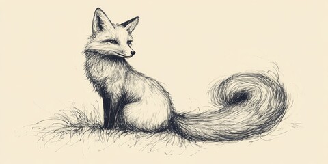 Obraz premium This exquisite illustration features a fox in profile, showcasing its fluffy tail and intricate fur texture. The elegant design captures the essence of wildlife artistry.