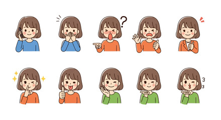 Illustration of a girl showing various facial expressions vector design