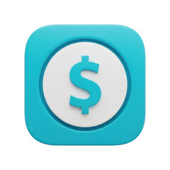 Obraz premium 3d icon of turquoise coin icon isolated on transparent background featuring a dollar sign