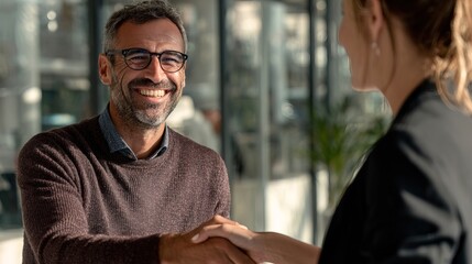 Job candidate handshake with hr manager in office setting business meeting professional environment close-up view building rapport