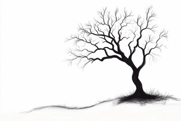 Fototapeta premium A striking silhouette of a leafless tree stands against a pure white background, evoking feelings of solitude and reflection in this minimalist artwork.