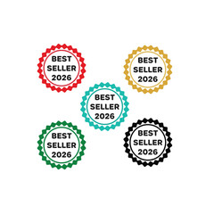 Best Seller 2026 or Gold Best Seller 2026 Label Vector. Preferred designs for best-selling labels on products. As a logo for good selling with a gold, red,color design