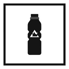 Black silhouette of a plastic bottle with a recycling symbol inside a square frame