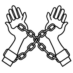 Symbolic illustration of two hands bound together by a heavy metal chain