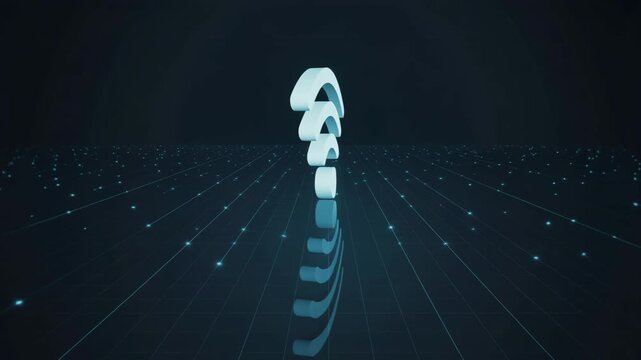 Wi-Fi waves - Connected & spreading - Expanding outward - Futuristic grid background