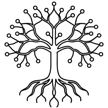 tree with roots clipart black and white simple