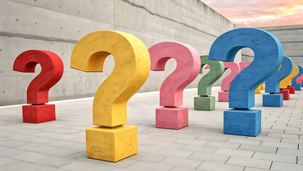 Colorful question marks: conceptual illustration for questions, uncertainty and problem solving