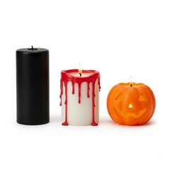 Halloween candles set with black, dripping and pumpkin candle