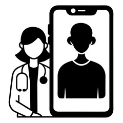 Doctor consulting patient remotely via video call on smartphone screen