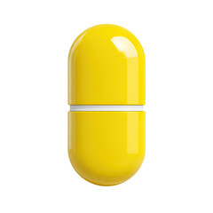 A bright yellow pill capsule, smooth and glossy, with a white dividing line