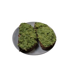 Two avocado breads on a plate isolated on a white background 