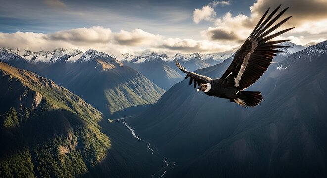 Condor flies over mountains.