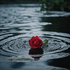 red rose in water
