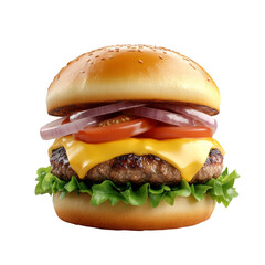 Delicious cheeseburger with fresh ingredients on black background