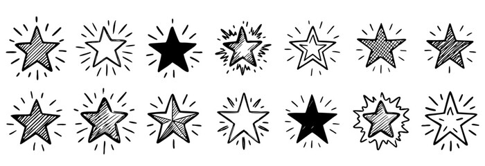Stars doodle hand drawn sketch with sparkles