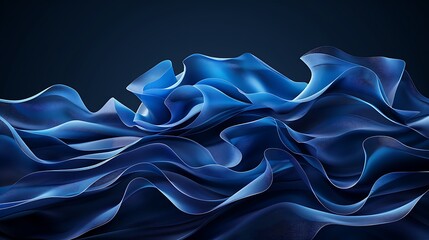 Elegant Flowing Blue Waves with Smooth Curves and Striking Depth on Dark Background for Abstract Design Projects