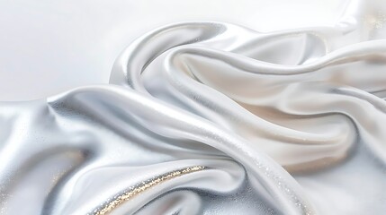 Elegant Silver and White Satin Fabric with Soft Waves and Shimmering Texture Ideal for Fashion and Textile Projects