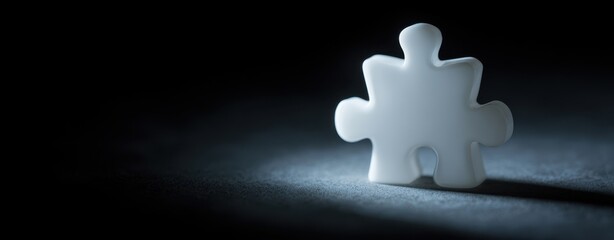 The White Puzzle Piece Illuminated in Dark Atmosphere
